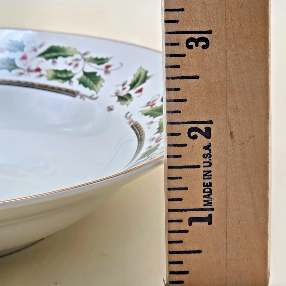 Royal Limited Holly Holiday Soup Bowl 8.25 Inch Bone China Gold Christmas Trim